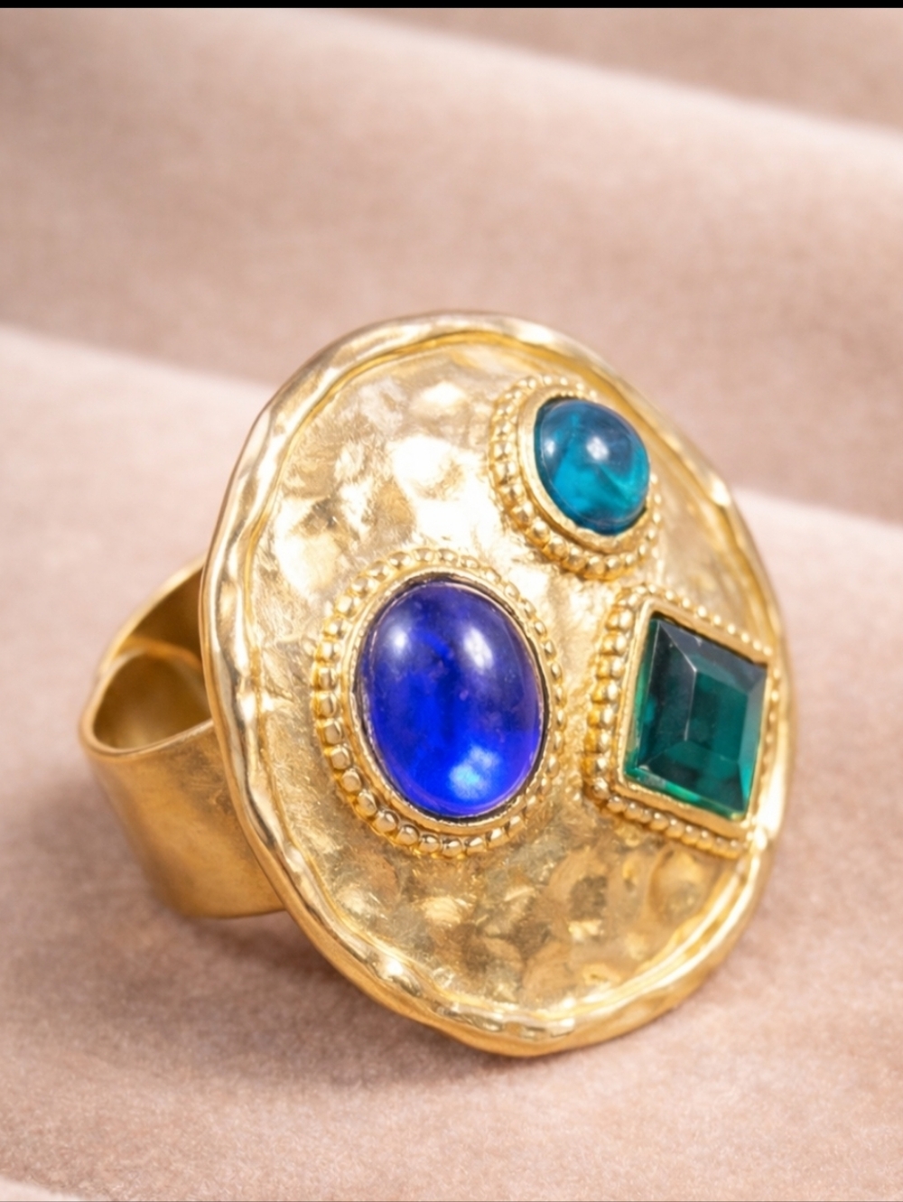 1980s Artisan Multi Stone Earrings Gold Tone Blue Green Cabochon Handmade